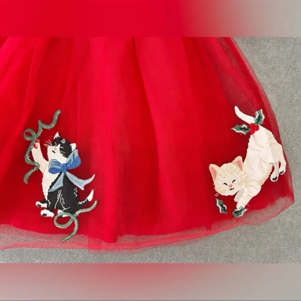 Mini Boden Kitty Cat Christmas Velvet and Tulle Dress - Picture 8 of 11